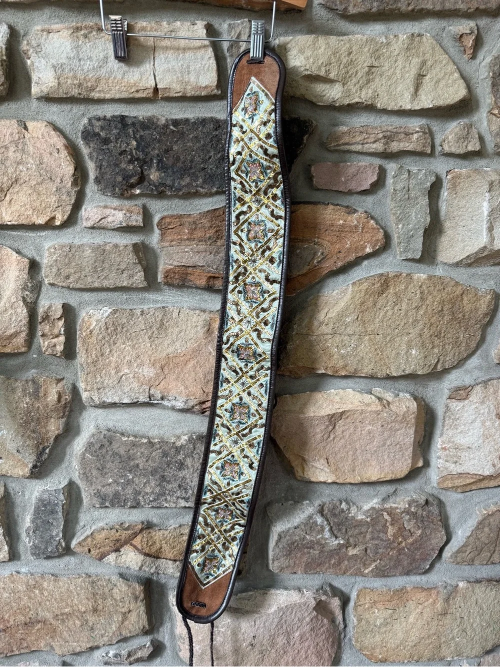 Vintage Abercrombie & Fitch Leather Embroidered Sequin Boho Belt Cream & Gold